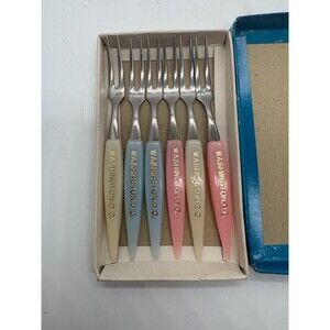 Vintage Little Fork 6 Washington D.C. Cocktail Appetizer Party Forks pastel